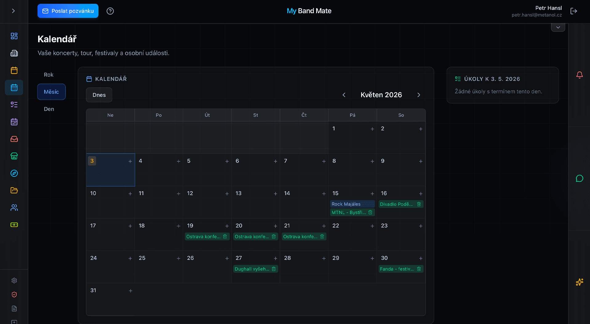 Month view of scheduled events in the calendar